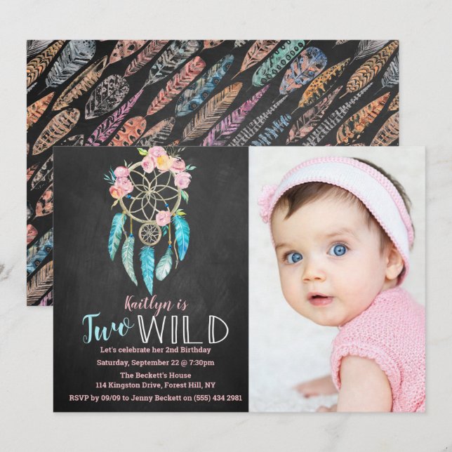 Dreamcatcher Two Wild Photo Birthday Invitations (Front/Back)