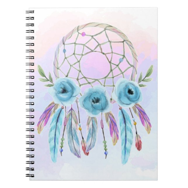 Dreamcatcher Watercolor Feathers Rustic Boho Chic Notebook (Front)