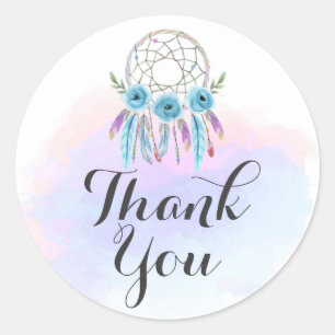 Dreamcatcher Watercolor Feathers Rustic Thank You Classic Round Sticker