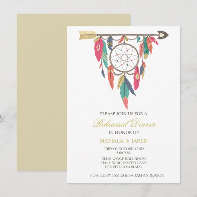 Dreamcatcher Wedding Rehearsal Dinner Invitation (Front/Back)