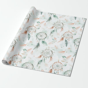 Dreamcatchers and Feathers Pastel Wrapping Paper