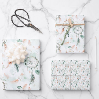 Dreamcatchers and Feathers Pastel Wrapping Paper Sheet