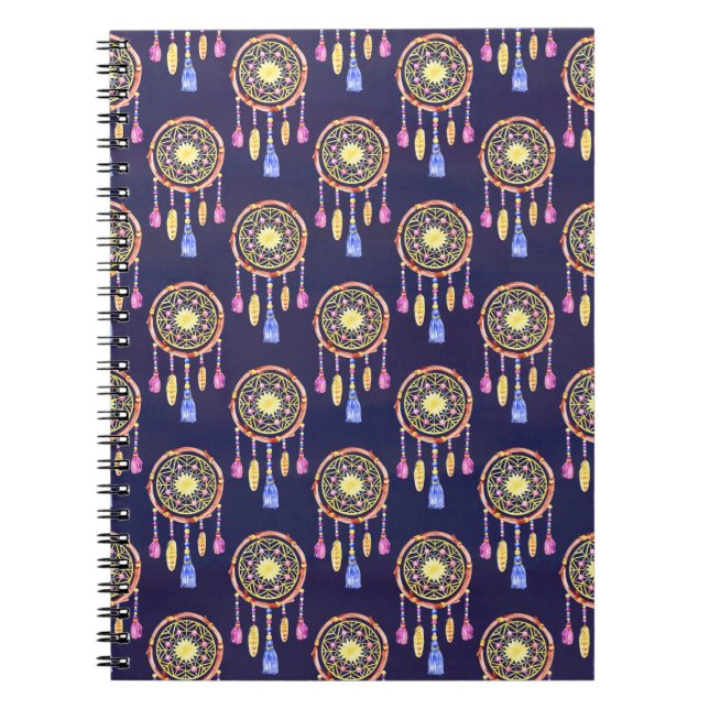 Dreamcatchers Feathers Watercolor Seamless Texture Notebook (Front)