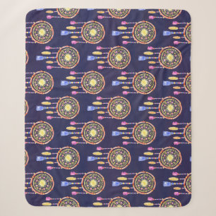 Dreamcatchers Feathers Watercolor Seamless Texture Sherpa Blanket