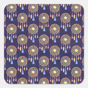 Dreamcatchers Feathers Watercolor Seamless Texture Square Sticker