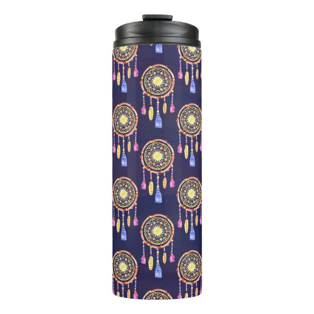 Dreamcatchers Feathers Watercolor Seamless Texture Thermal Tumbler (Front)