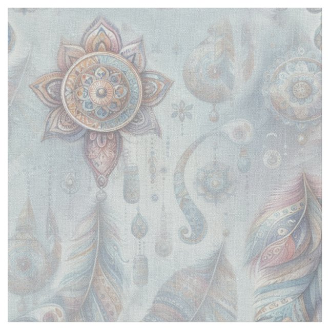 Dreamcatchers in a Bohemian theme Fabric (Close Up)