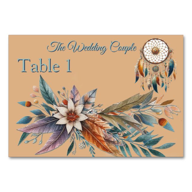 Dreamcatchers in a Bohemian theme Table Number (Front)