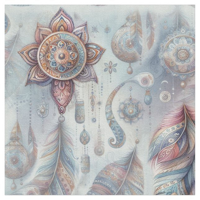 Dreamcaters in a Bohemian theme Fabric (Close Up)