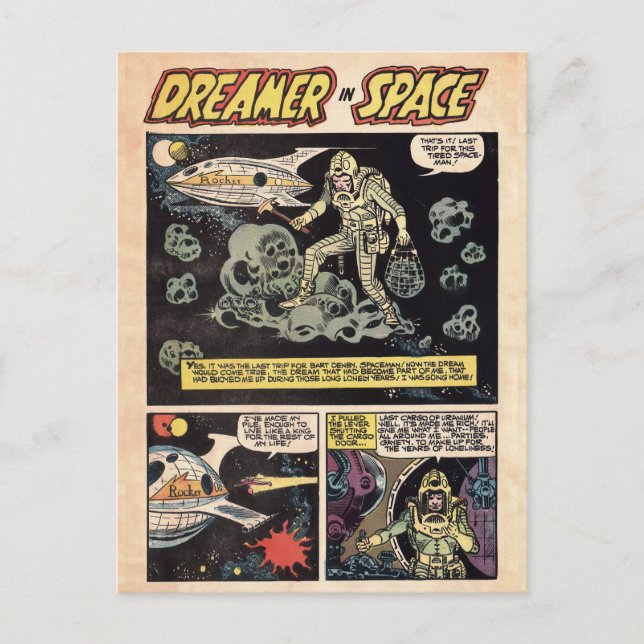 Dreamer in Space Vintage Cosmic Adventure Comics Postcard (Front)