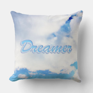 Dreamer Puffy White Clouds and Blue Sky Cushion