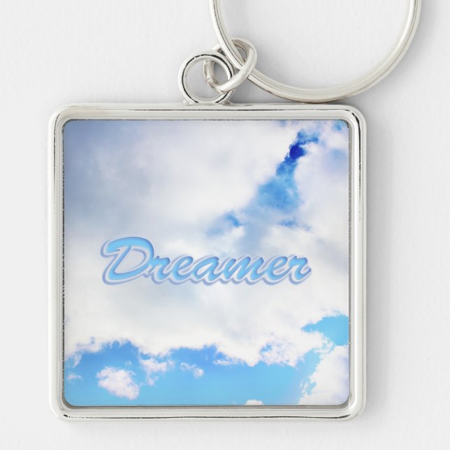 Dreamer Puffy White Clouds and Blue Sky Key Ring (Front)