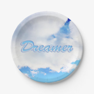 Dreamer Puffy White Clouds and Blue Sky Paper Plate