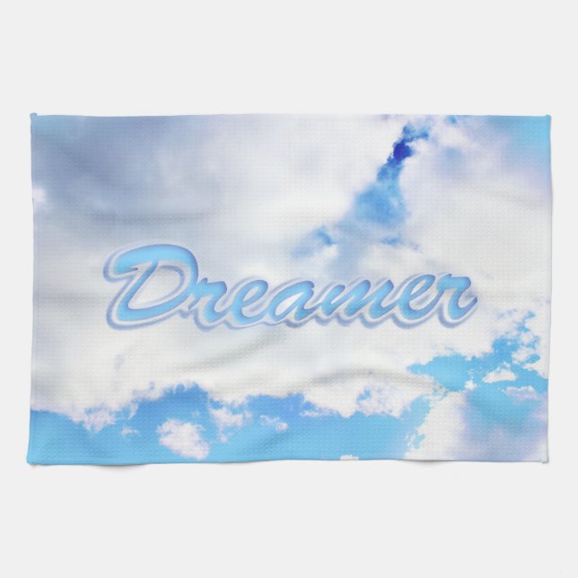 Dreamer Puffy White Clouds and Blue Sky Tea Towel (Horizontal)