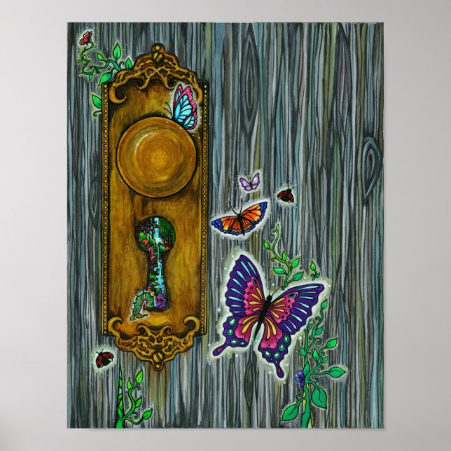 "Dreamer's Door" Fantasy Butterfly Keyhole Art Poster (Front)