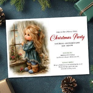 Dreamful Little Girl Awaiting Santa Editable  Invitation