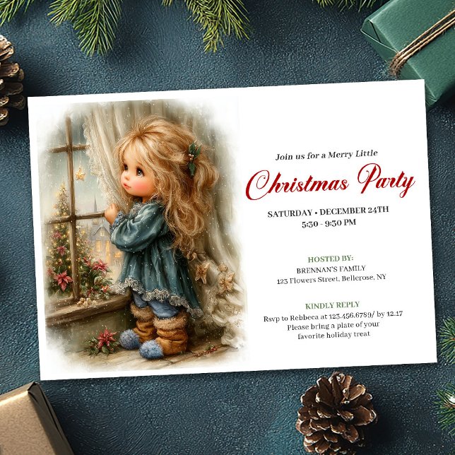 Dreamful Little Girl Awaiting Santa Editable  Invitation (Dreamful Little Girl Awaiting Santa Editable Invitation)