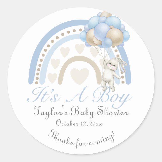 Dreaming Blue It's a Boy Baby Shower Classic Round Sticker (Front)