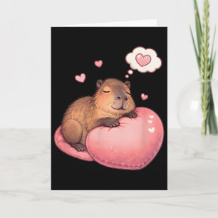 Dreaming Capyra On Heart Pillow Valentine Art Card