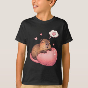 Dreaming Capyra On Heart Pillow Valentine Art T-Shirt