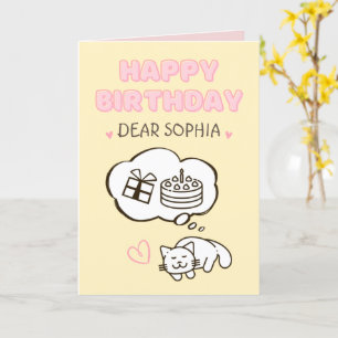 Dreaming Cat&Cake&Gift Happy Birthday Card