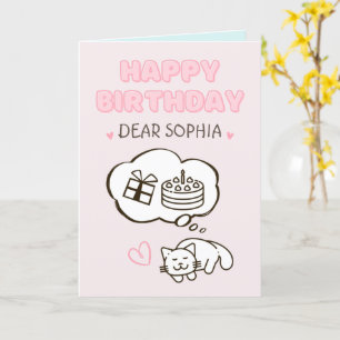 Dreaming Cat&Cake&Gift Happy Birthday Card