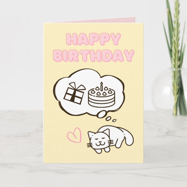 Dreaming Cat&Cake Happy Birthday Card (Front)