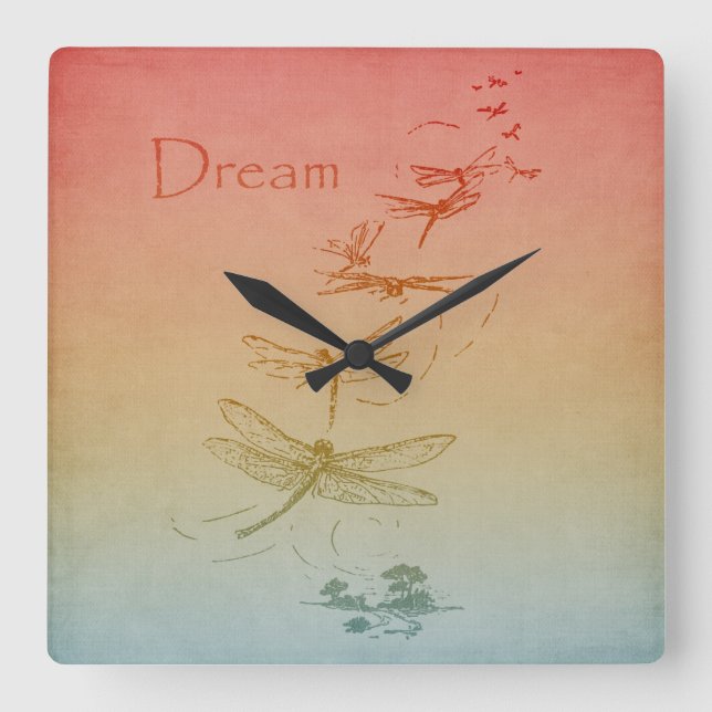 Dreaming Dragonflies Square Wall Clock (Front)
