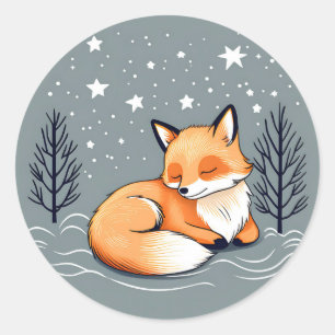 Dreaming Fox Night Sky Classic Round Sticker