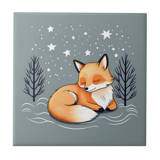 Dreaming Fox Night Sky Tile (Front)