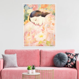 Dreaming in Bloom – Watercolor Sleeping Woman Canvas Print