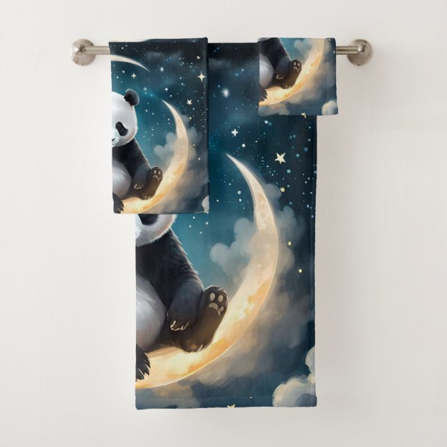 Dreaming in Moonlight: Panda's Celestial Serenade Bath Towel Set (Insitu)