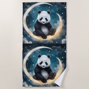 Dreaming in Moonlight: Panda's Celestial Serenade Beach Towel