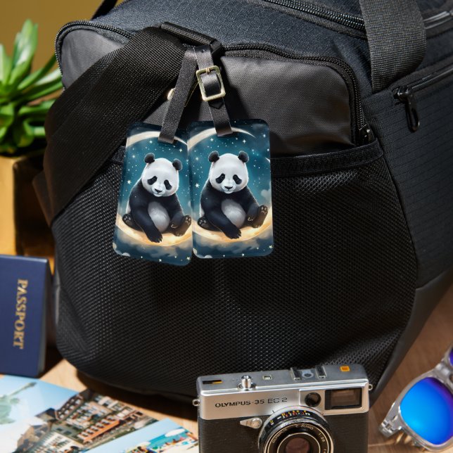 Dreaming in Moonlight: Panda's Celestial Serenade Luggage Tag (Front & Back)