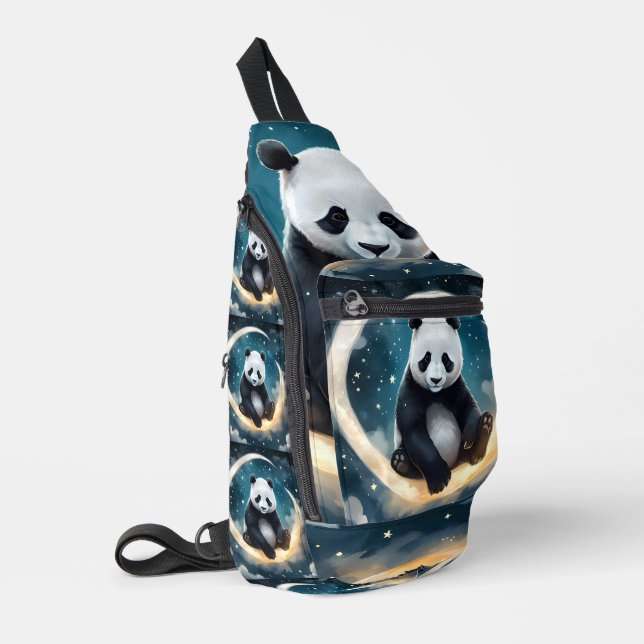 Dreaming in Moonlight: Panda's Celestial Serenade Sling Bag (Left Corner)