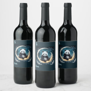 Dreaming in Moonlight: Panda's Celestial Serenade Wine Label