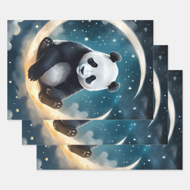 Dreaming in Moonlight: Panda's Celestial Serenade Wrapping Paper Sheet (Set)