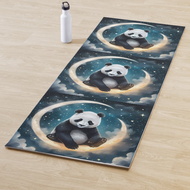 Dreaming in Moonlight: Panda's Celestial Serenade Yoga Mat (In Situ)