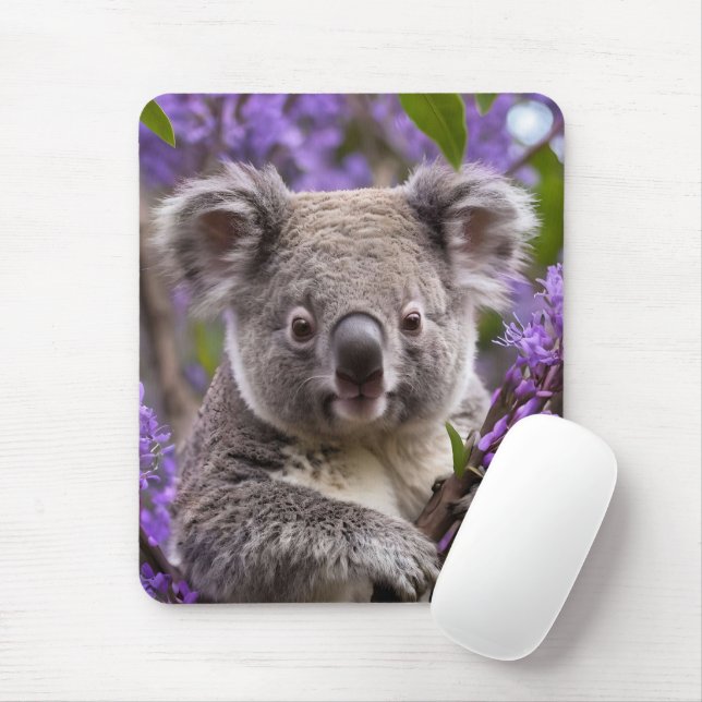 "Dreaming in Purple: A Koala in a Jacaranda Tree Mouse Mat (With Mouse)