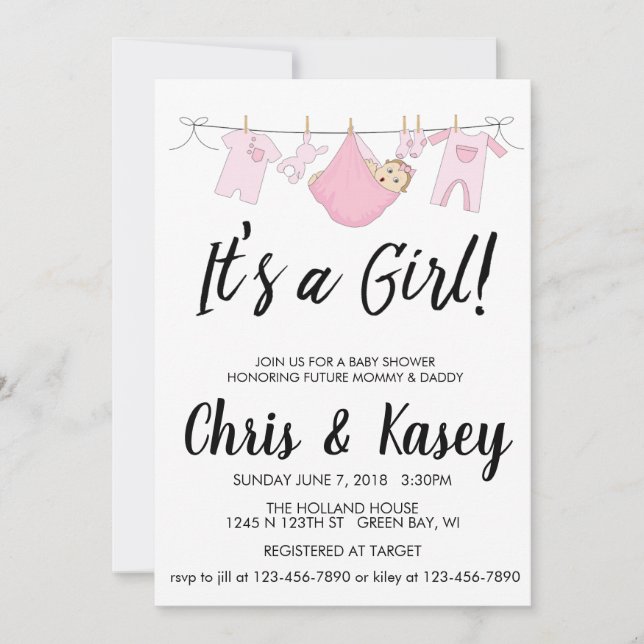 Dreaming it's a girl invitation (Front)