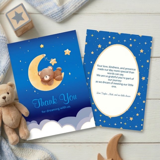 Dreaming New Arrival Teddy Bear Moon Thank You Card (Creator Uploaded)