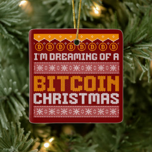 Dreaming of a BITCOIN CHRISTMAS Faux Knit Pattern  Ceramic Ornament
