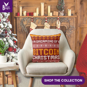 Dreaming of a BITCOIN CHRISTMAS Faux Knit Pattern Cushion