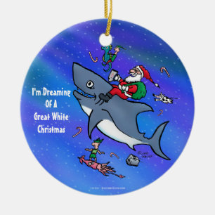 Dreaming Of A Great White Shark Christmas Ceramic Tree Decoration