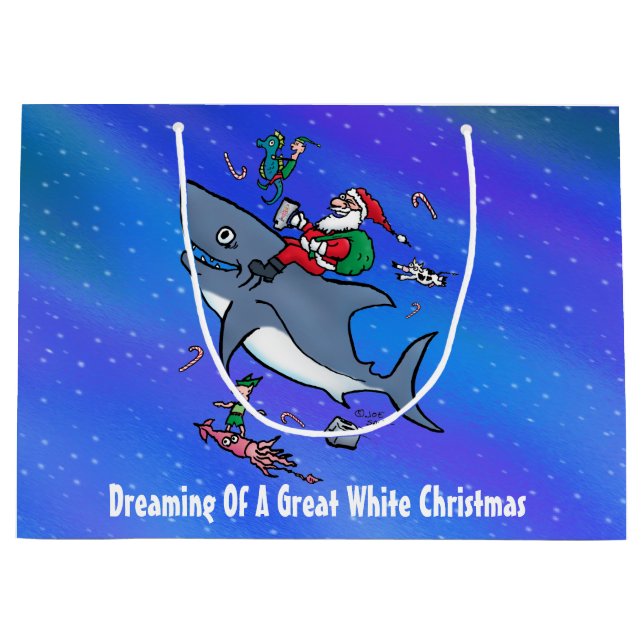 Dreaming Of A Great White Shark Christmas Custom Large Gift Bag (Front)