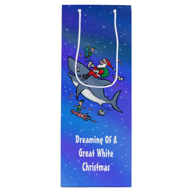 Dreaming Of A Great White Shark Christmas Custom Wine Gift Bag (Front)