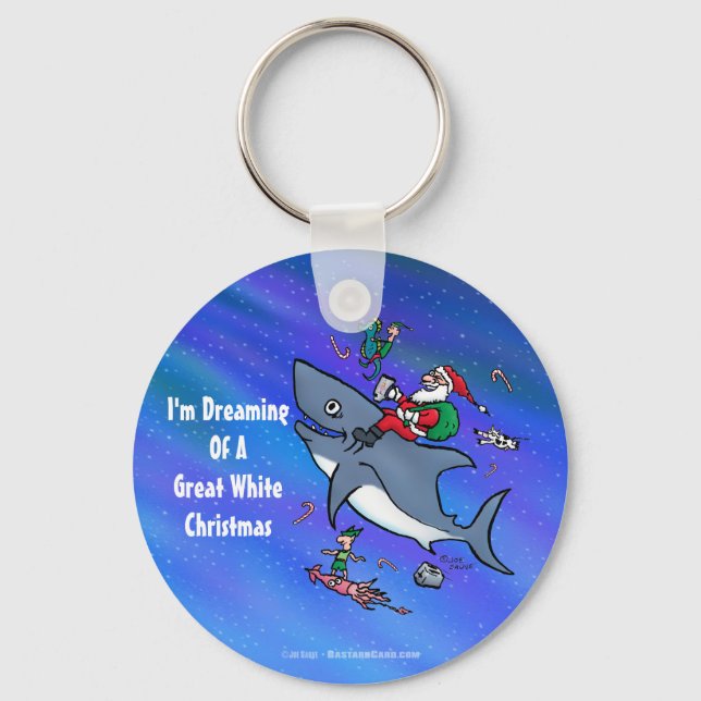 Dreaming Of A Great White Shark Christmas Key Ring (Front)