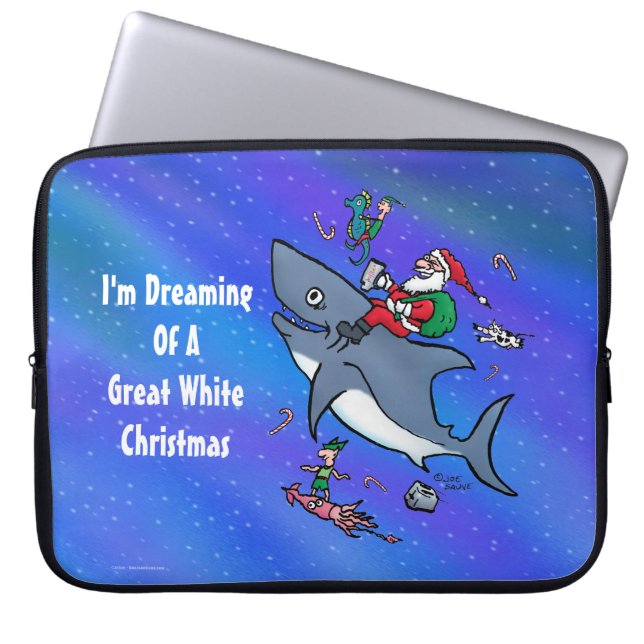 Dreaming Of A Great White Shark Christmas Laptop Sleeve (Front)
