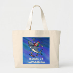Dreaming Of A Great White Shark Christmas Large Tote Bag