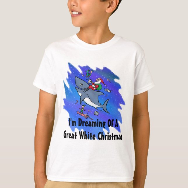 Dreaming Of A Great White Shark Christmas T-Shirt (Front)